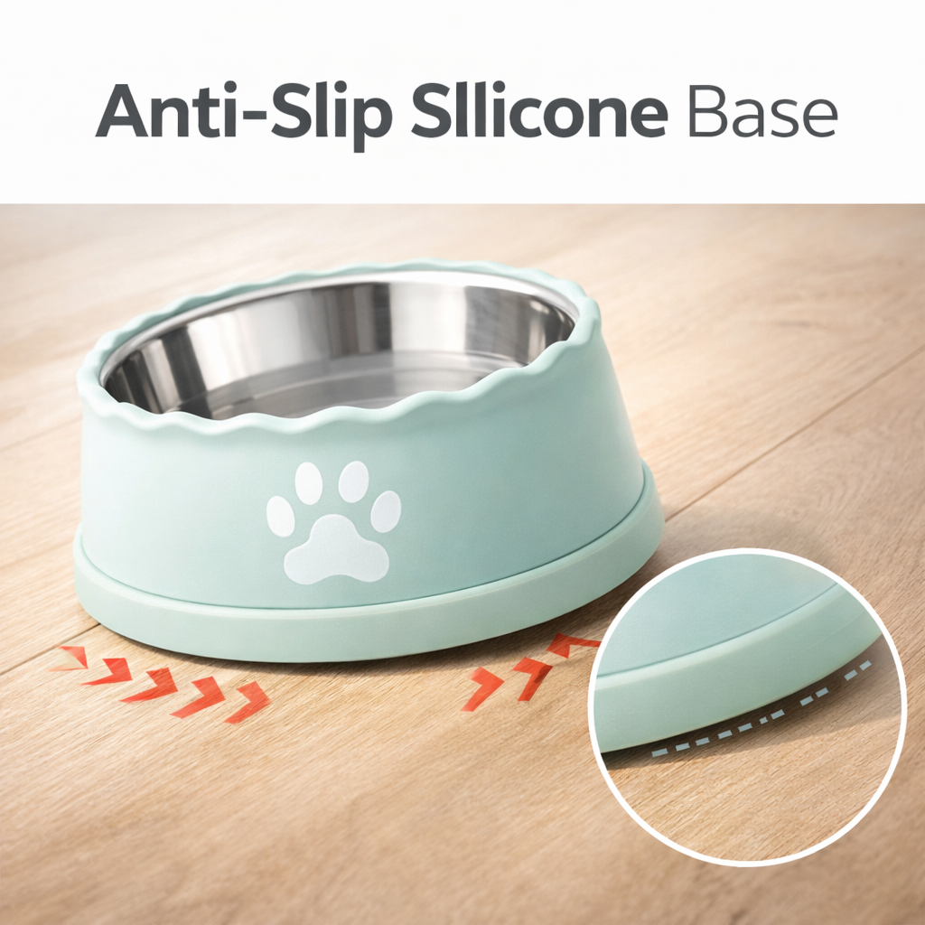 🐶 Ripple Edge Stainless Steel Pet Bowl - Non-Slip Dog & Cat Feeding Bowl, Dishwasher Safe