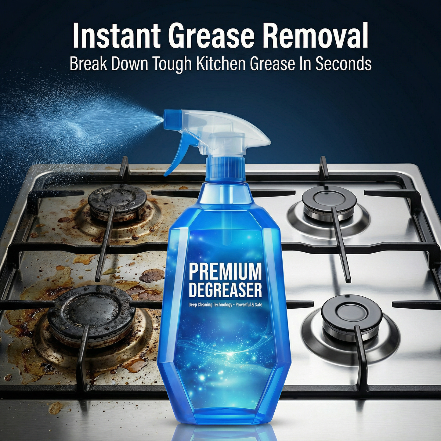 Professional Kitchen Degreaser Spray - Heavy Duty Multi-Surface Grease Cleaner for Stove, Range Hood & Countertop