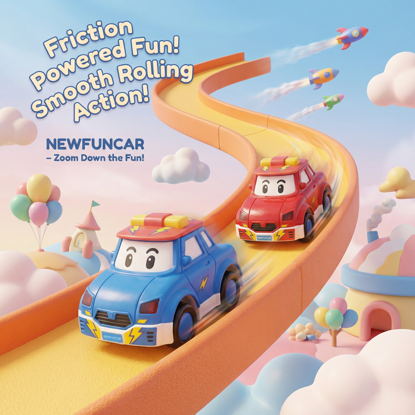 Friction Powered Mini Cartoon Racing Car Toys - No Battery Needed Pull Back Cars for Toddlers