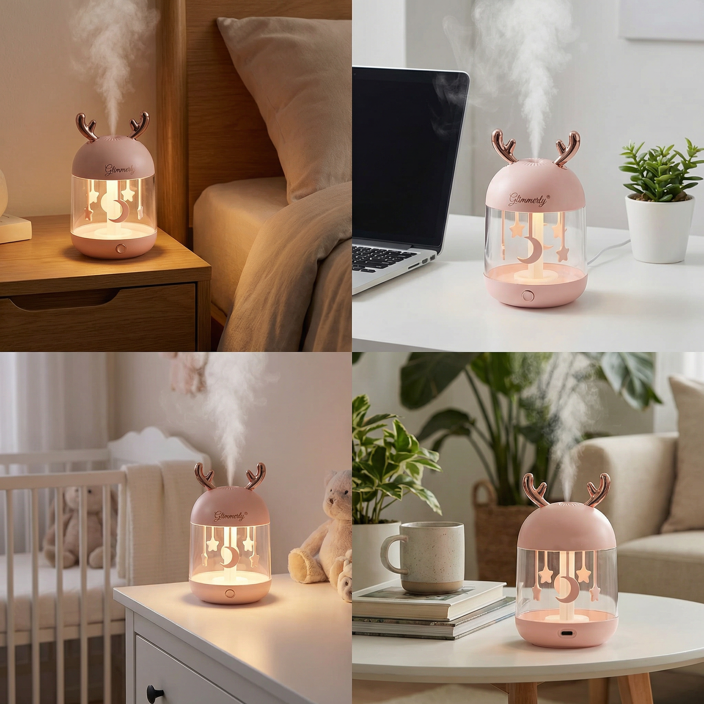 🦌 Glimmerly Deer Antler Ultrasonic Humidifier - Cute Night Light & Aroma Diffuser for Bedroom