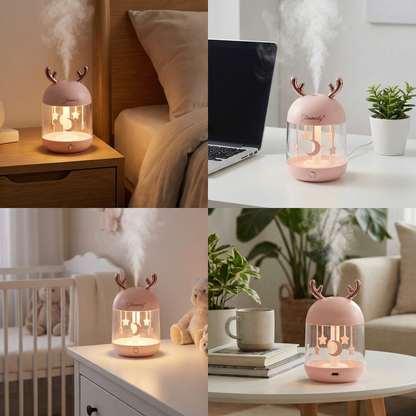 🦌 Glimmerly Deer Antler Ultrasonic Humidifier - Cute Night Light & Aroma Diffuser for Bedroom