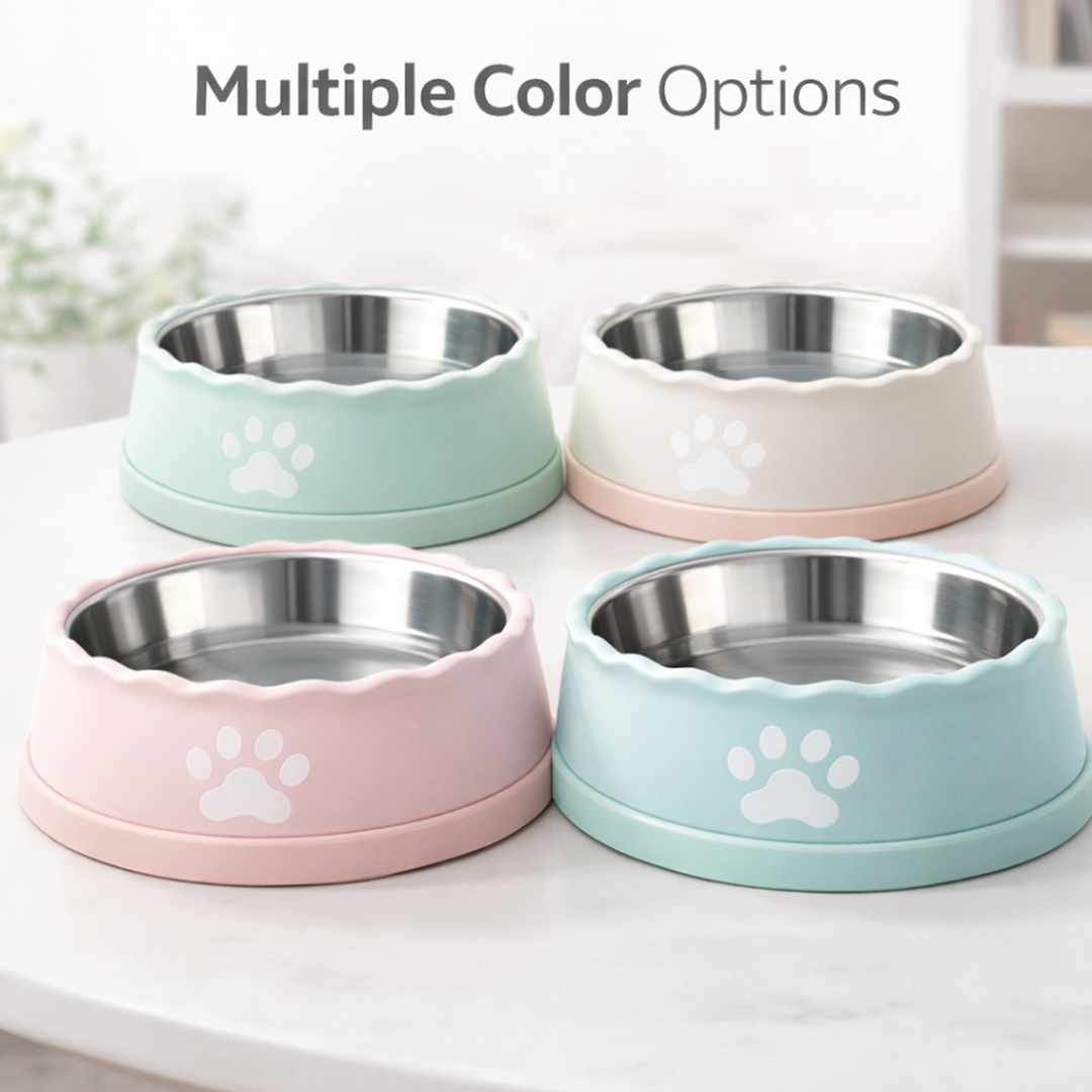 🐶 Ripple Edge Stainless Steel Pet Bowl - Non-Slip Dog & Cat Feeding Bowl, Dishwasher Safe