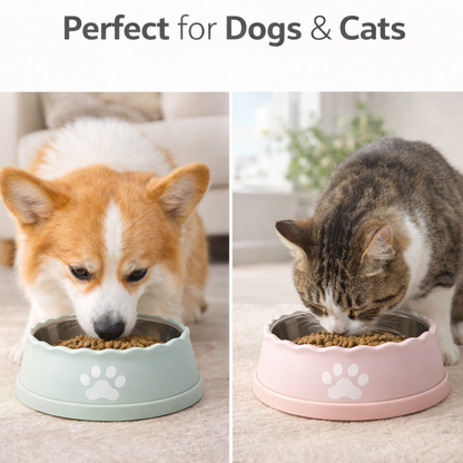🐶 Ripple Edge Stainless Steel Pet Bowl - Non-Slip Dog & Cat Feeding Bowl, Dishwasher Safe