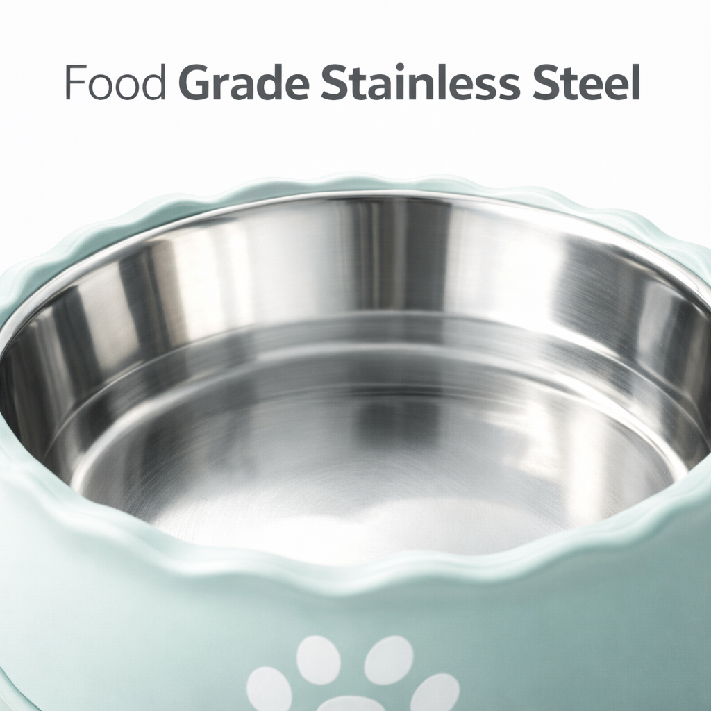 🐶 Ripple Edge Stainless Steel Pet Bowl - Non-Slip Dog & Cat Feeding Bowl, Dishwasher Safe