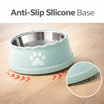 🐶 Ripple Edge Stainless Steel Pet Bowl - Non-Slip Dog & Cat Feeding Bowl, Dishwasher Safe