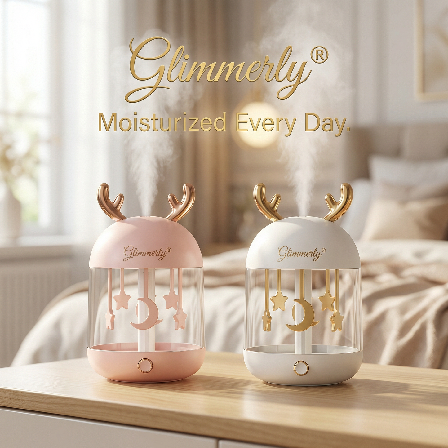 🦌 Glimmerly Deer Antler Ultrasonic Humidifier - Cute Night Light & Aroma Diffuser for Bedroom