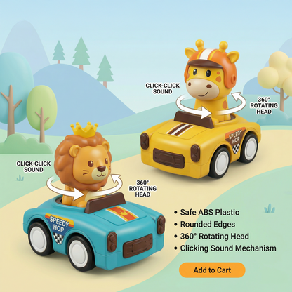 🚗 Cartoon Animal Push & Go Mini Cars - 4 Designs, No Battery Needed Toy for Toddlers