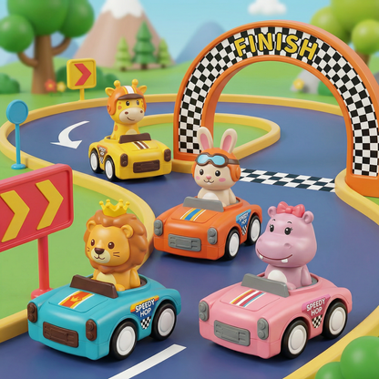 🚗 Cartoon Animal Push & Go Mini Cars - 4 Designs, No Battery Needed Toy for Toddlers