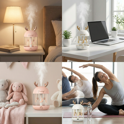 🦌 Glimmerly Deer Antler Ultrasonic Humidifier - Cute Night Light & Aroma Diffuser for Bedroom