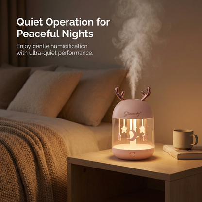 🦌 Glimmerly Deer Antler Ultrasonic Humidifier - Cute Night Light & Aroma Diffuser for Bedroom